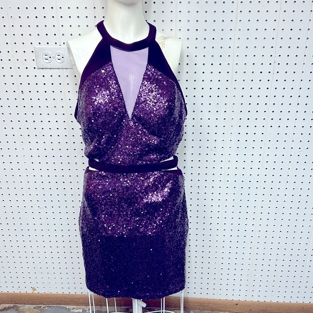 Alyce Paris Purple Sequin Mini Dress